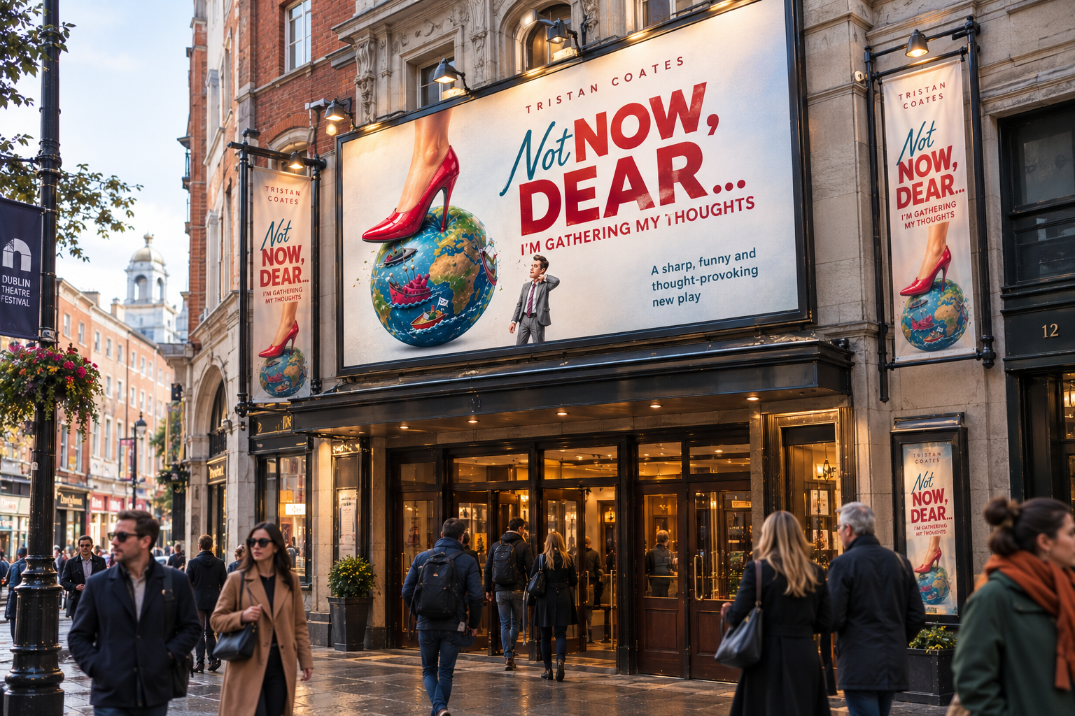 Concept mock-up of a theatre marquee for the Not Now, Dear… stage play